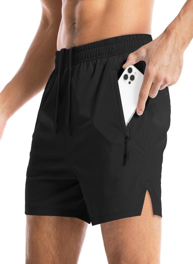 Aolesy Men's Gym Shorts 5 Inch Quick Dry Workout Running Shorts with Zipper Pockets Lightweight Sports Athletic Shorts for Men Black - Image 1